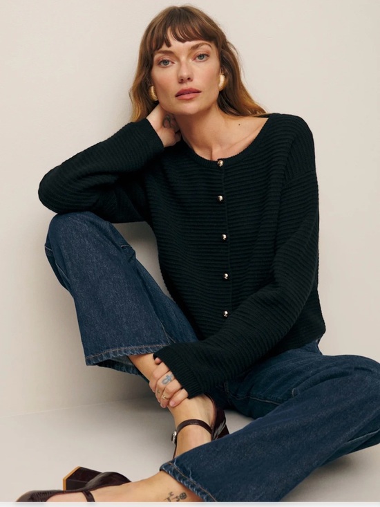 Reformation Sweaters - Reformation Gigi black ribbed cardigan M